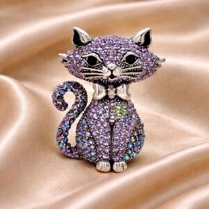 Purple Cat Crystal Brooch